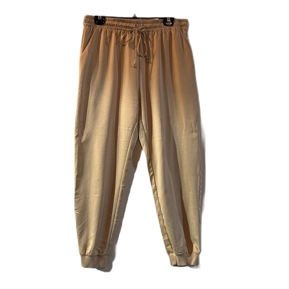 Heartloom Pants - Heartloom Luxurious Satin Beige/Gold Jogger Pant, Size Large, #441